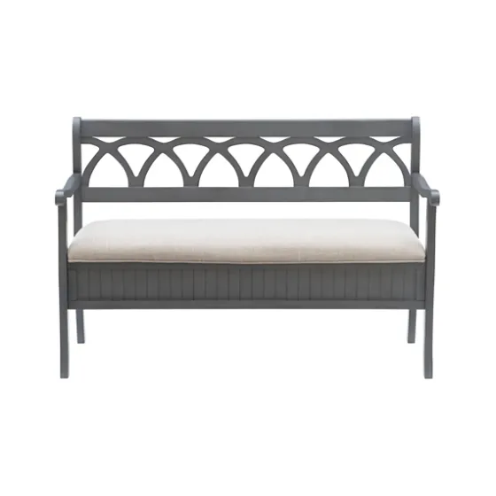 Gray Wood Upholstered Storage Bench-Kirkland's Home Hot