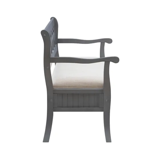 Gray Wood Upholstered Storage Bench-Kirkland's Home Hot