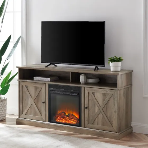 Graywash Rustic Fireplace Cabinet-Kirkland's Home Cheap