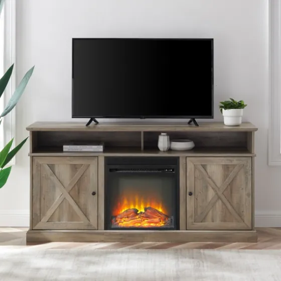 Graywash Rustic Fireplace Cabinet-Kirkland's Home Cheap