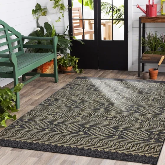 Greek Key Sun Shower Outdoor Area Rug, 7X9-Kirkland's Home Shop