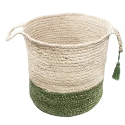 Green And Cream Woven Basket With Tassel, 19 In.-Kirkland's Home Shop