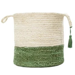 Green And Cream Woven Basket With Tassel, 17 In.-Kirkland's Home Cheap