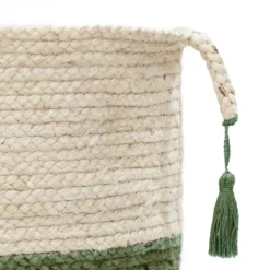 Green And Cream Woven Basket With Tassel, 17 In.-Kirkland's Home Cheap