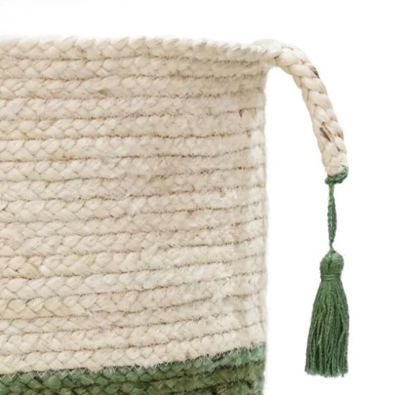 Green And Cream Woven Basket With Tassel, 17 In.-Kirkland's Home Cheap
