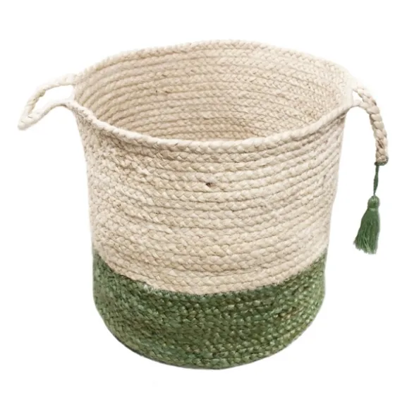 Green And Cream Woven Basket With Tassel, 17 In.-Kirkland's Home Cheap