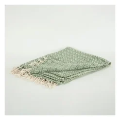 Green And Ivory Chevron Cotton Throw-Kirkland's Home Outlet