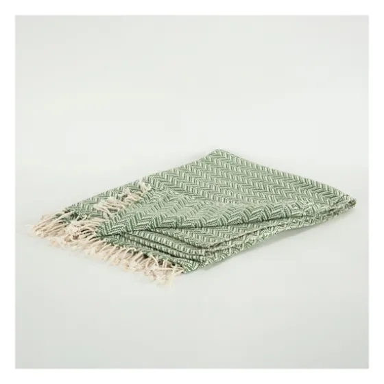 Green And Ivory Chevron Cotton Throw-Kirkland's Home Outlet