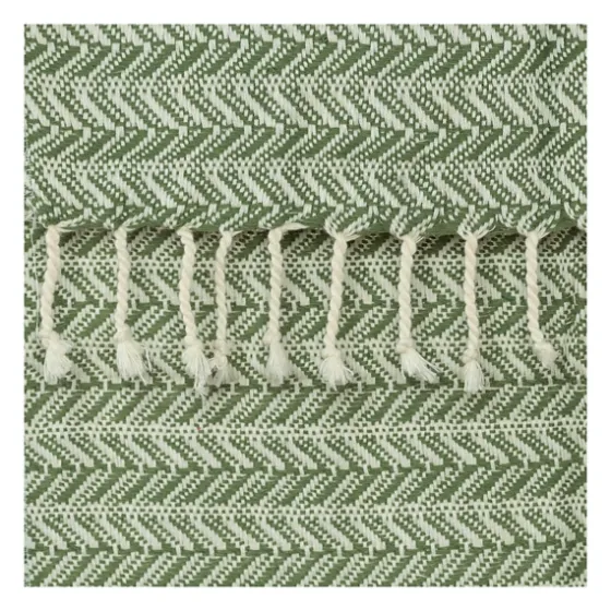 Green And Ivory Chevron Cotton Throw-Kirkland's Home Outlet