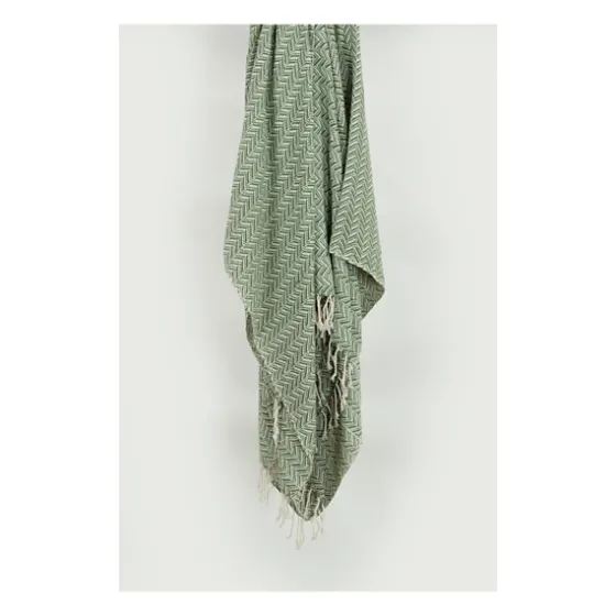 Green And Ivory Chevron Cotton Throw-Kirkland's Home Outlet