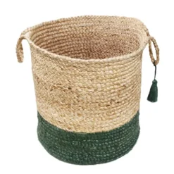 Green And Tan Woven Basket With Tassel, 19 In.-Kirkland's Home Best Sale