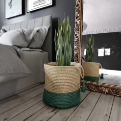 Green And Tan Woven Basket With Tassel, 19 In.-Kirkland's Home Best Sale