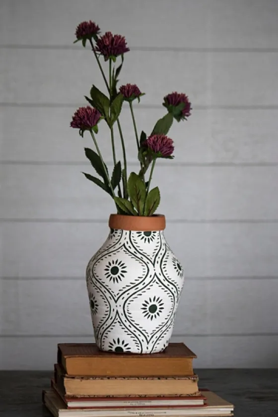 Green And White Floral Terracotta Vase-Kirkland's Home Best Sale