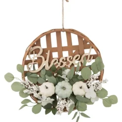 Green And White Pumpkins Woven Blessed Wreath-Kirkland's Home Online
