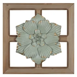 Green Metal Flower Wood Frame Wall Sculpture-Kirkland's Home Online
