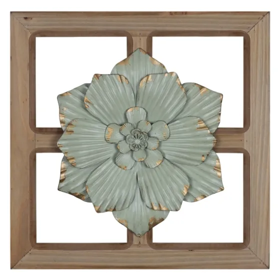 Green Metal Flower Wood Frame Wall Sculpture-Kirkland's Home Online