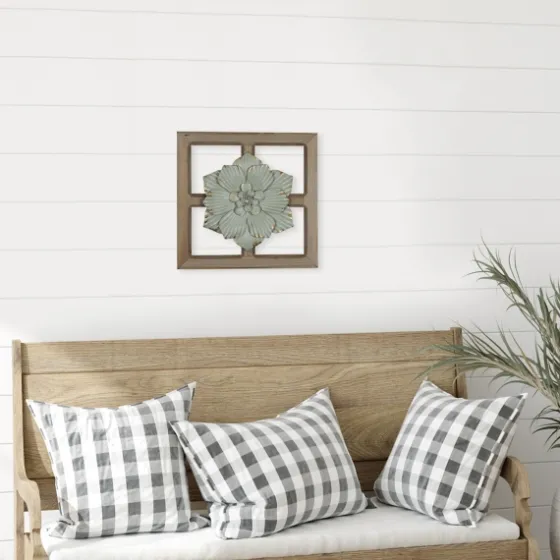 Green Metal Flower Wood Frame Wall Sculpture-Kirkland's Home Online