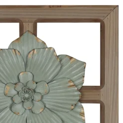 Green Metal Flower Wood Frame Wall Sculpture-Kirkland's Home Online