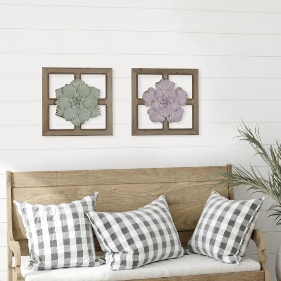 Green Metal Flower Wood Frame Wall Sculpture-Kirkland's Home Online