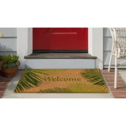 Green Palm Fronds Welcome Coir Doormat-Kirkland's Home Clearance