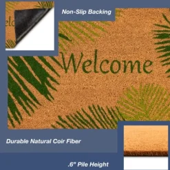 Green Palm Fronds Welcome Coir Doormat-Kirkland's Home Clearance