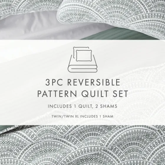 Green Scalloped Reversible 3-Pc. King Quilt Set-Kirkland's Home Cheap