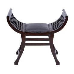 Grommet Leather And Mahogany Ottoman-Kirkland's Home Fashion
