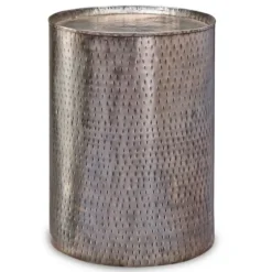 Hammered Pewter Barrel Accent Table-Kirkland's Home Discount