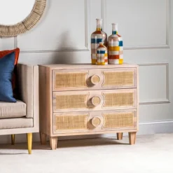 Hand Woven Cane 3-Drawer Wood Chest-Kirkland's Home Fashion