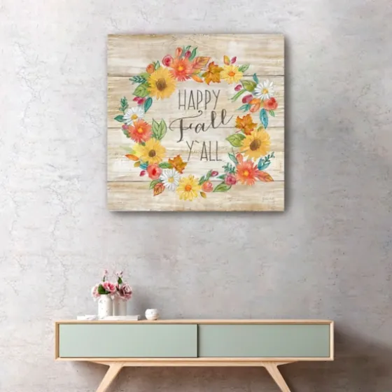 Happy Fall Y'All Wreath Giclee Canvas Art Print-Kirkland's Home Discount