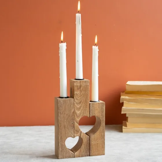 Heart Cutout Wood Taper Candle Holders, Set Of 3-Kirkland's Home Online