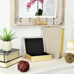 Heathered Beige Linen Book Boxes, Set Of 2-Kirkland's Home Shop