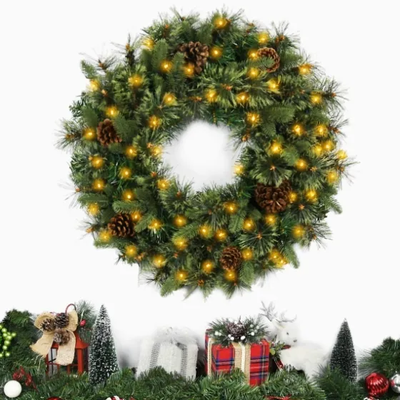 Holiday Pine Needle Cabin Pre-Lit Wreath-Kirkland's Home Online