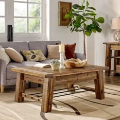 Honey Acacia Wood Coffee Table With Metal Bars-Kirkland's Home Cheap