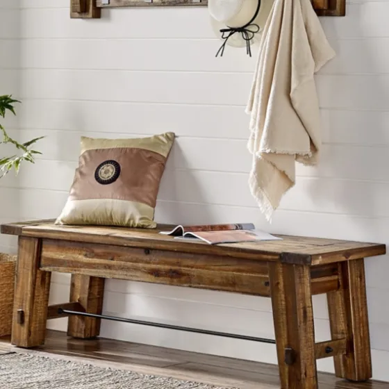 Honey Acacia Wood Rustic Metal Rod Dining Bench-Kirkland's Home Hot