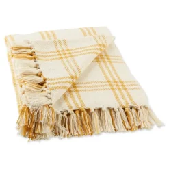 Honey Gold Plaid Fringe Throw-Kirkland's Home Shop