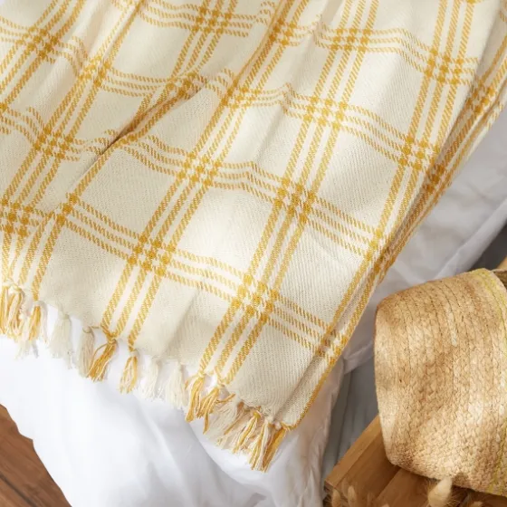 Honey Gold Plaid Fringe Throw-Kirkland's Home Shop