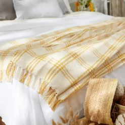 Honey Gold Plaid Fringe Throw-Kirkland's Home Shop