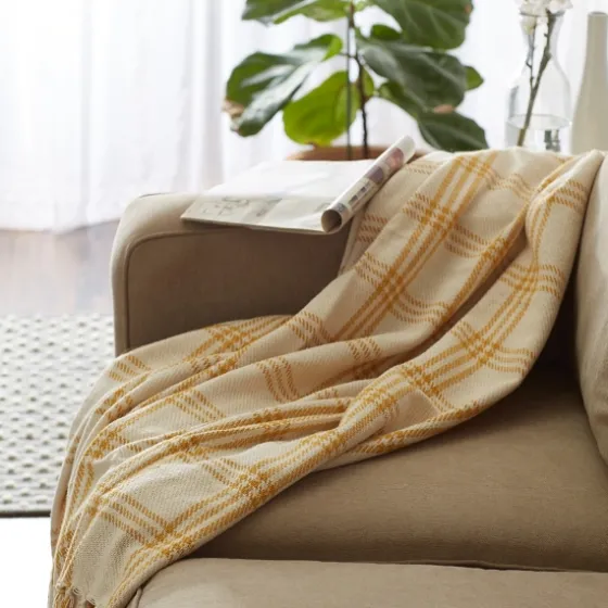 Honey Gold Plaid Fringe Throw-Kirkland's Home Shop