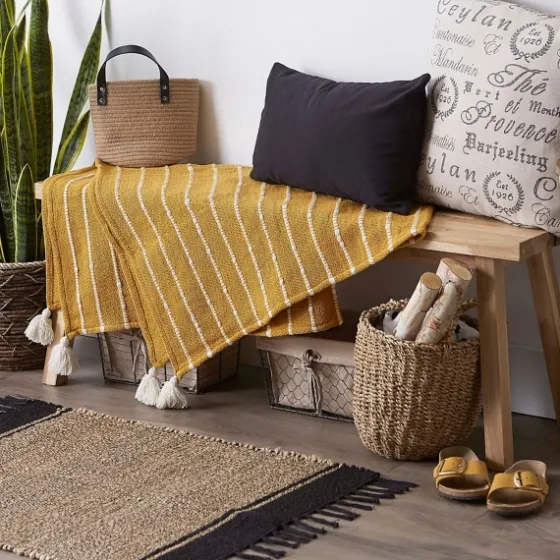 Honey Gold Slub Stripe Decorative Throw-Kirkland's Home Best Sale
