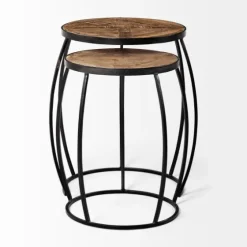 Honey Wood And Black Metal Accent Tables, Set Of 2-Kirkland's Home Flash Sale