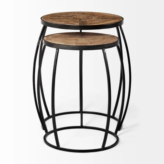 Honey Wood And Black Metal Accent Tables, Set Of 2-Kirkland's Home Flash Sale