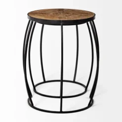 Honey Wood And Black Metal Accent Tables, Set Of 2-Kirkland's Home Flash Sale