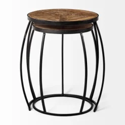 Honey Wood And Black Metal Accent Tables, Set Of 2-Kirkland's Home Flash Sale