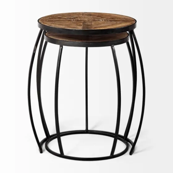 Honey Wood And Black Metal Accent Tables, Set Of 2-Kirkland's Home Flash Sale