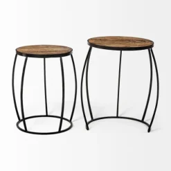 Honey Wood And Black Metal Accent Tables, Set Of 2-Kirkland's Home Flash Sale