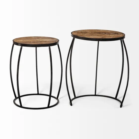 Honey Wood And Black Metal Accent Tables, Set Of 2-Kirkland's Home Flash Sale
