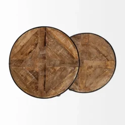 Honey Wood And Black Metal Accent Tables, Set Of 2-Kirkland's Home Flash Sale
