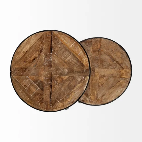 Honey Wood And Black Metal Accent Tables, Set Of 2-Kirkland's Home Flash Sale