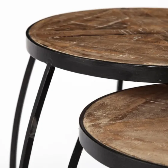 Honey Wood And Black Metal Accent Tables, Set Of 2-Kirkland's Home Flash Sale